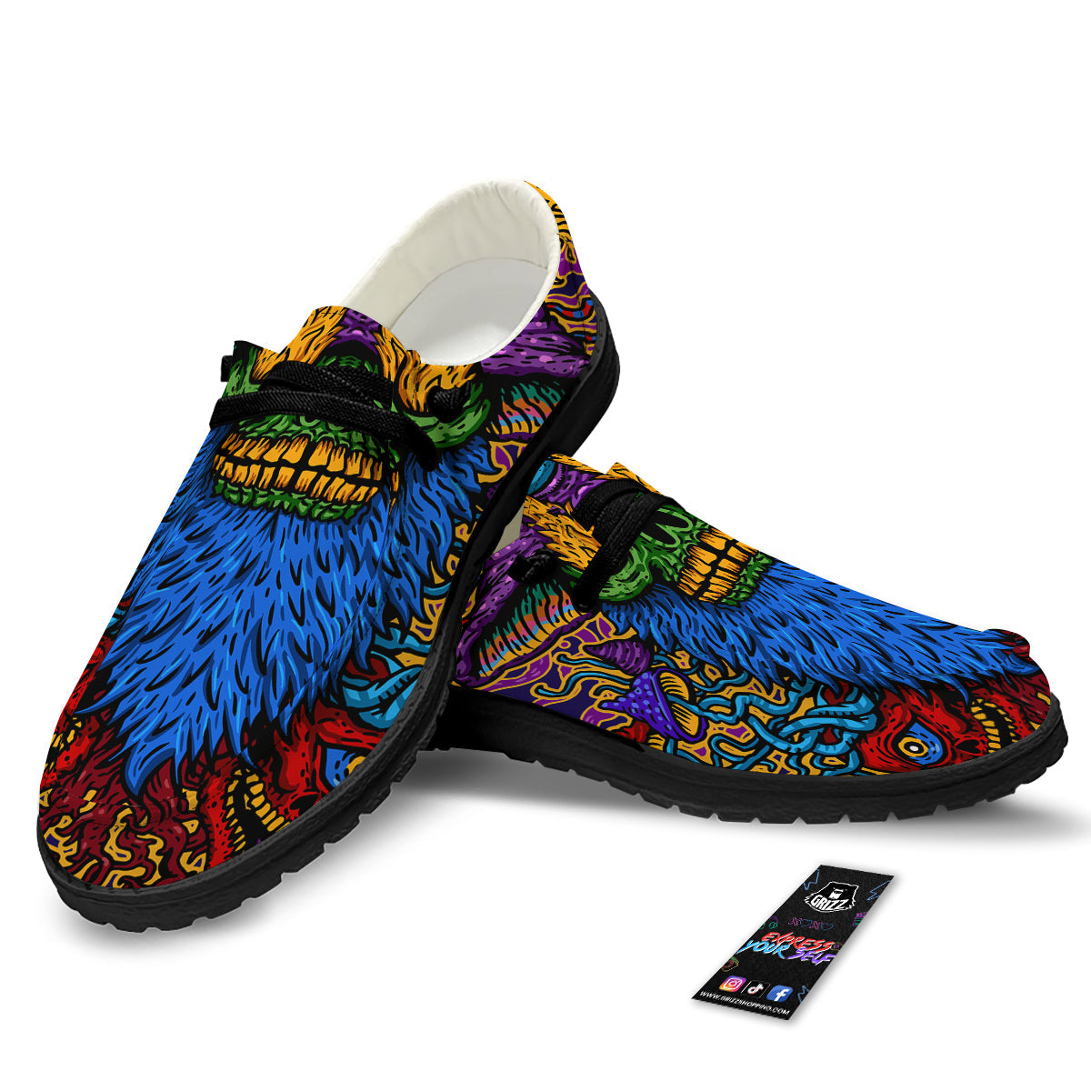 Psychedelic Magic Mushroom Print Black Loafers-grizzshop