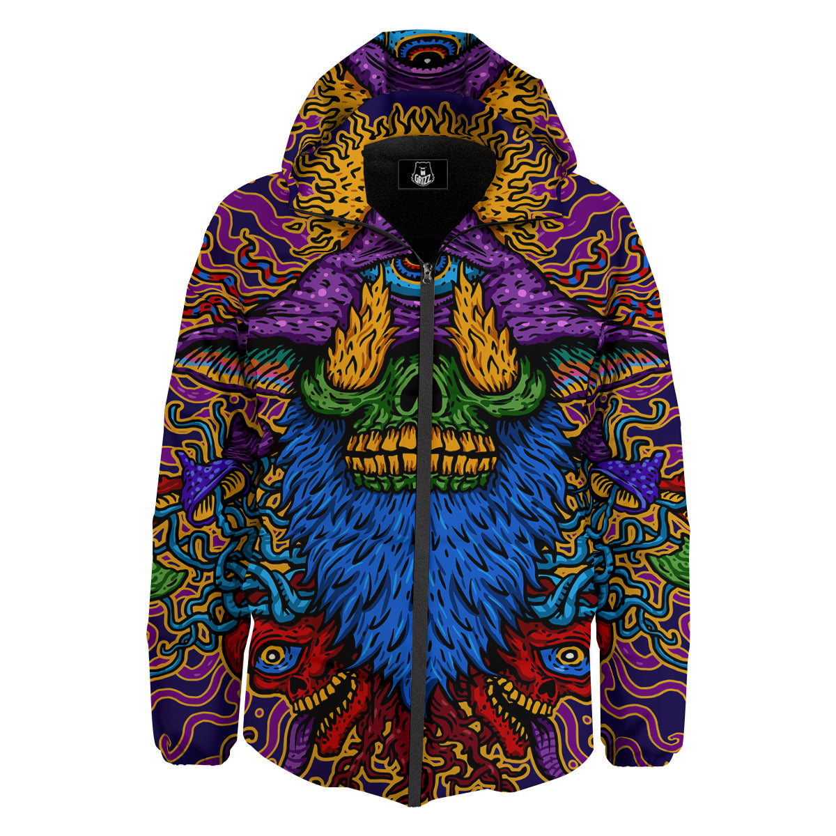 Psychedelic Magic Mushroom Print Down Jacket-grizzshop