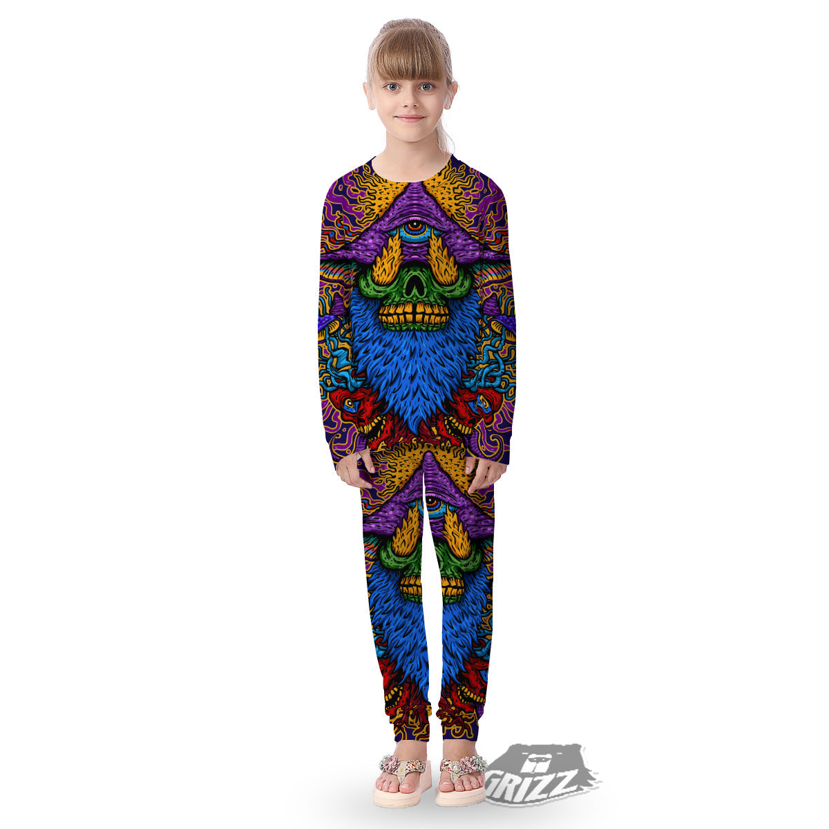 Psychedelic Magic Mushroom Print Kid's Pajamas-grizzshop