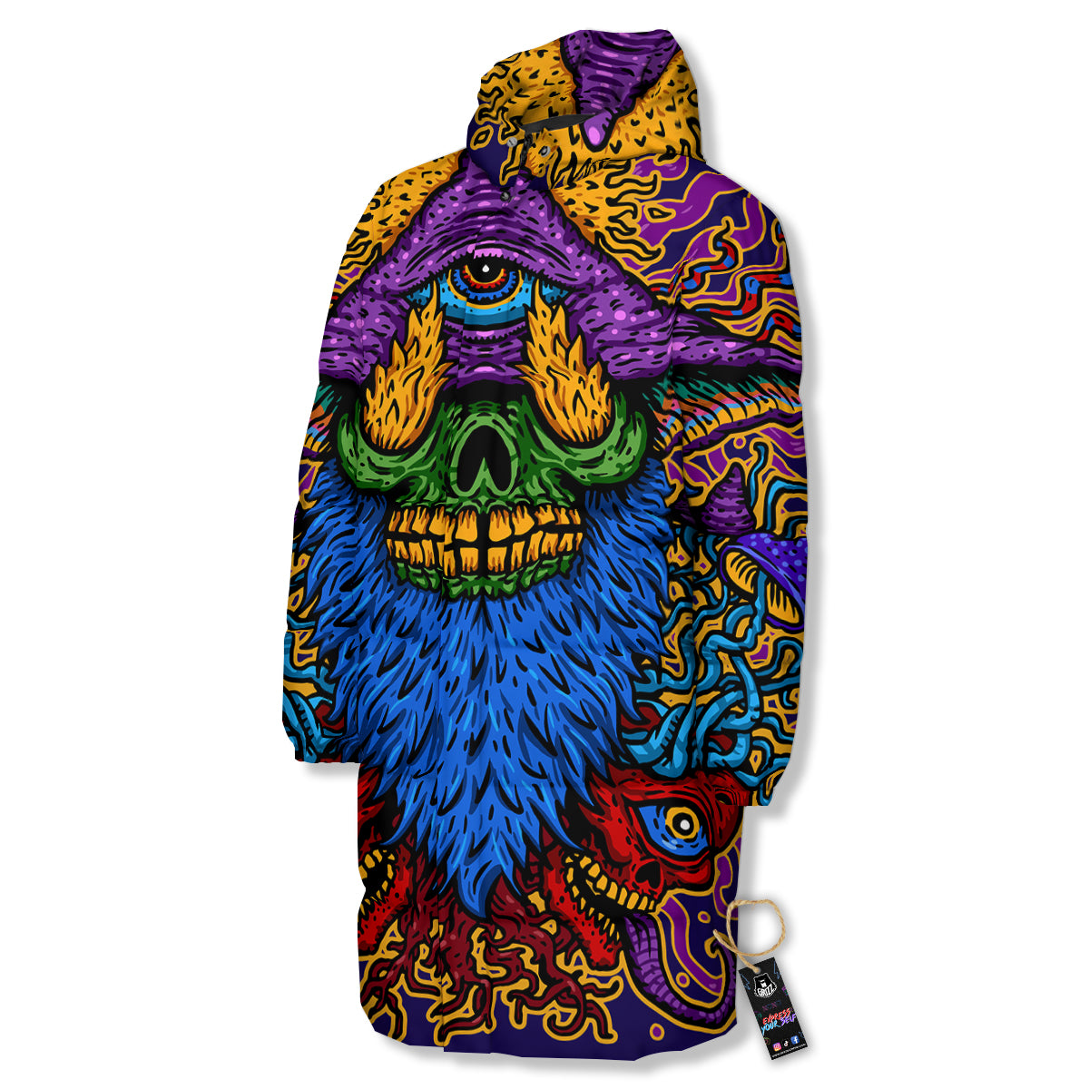 Psychedelic Magic Mushroom Print Long Down Jacket-grizzshop