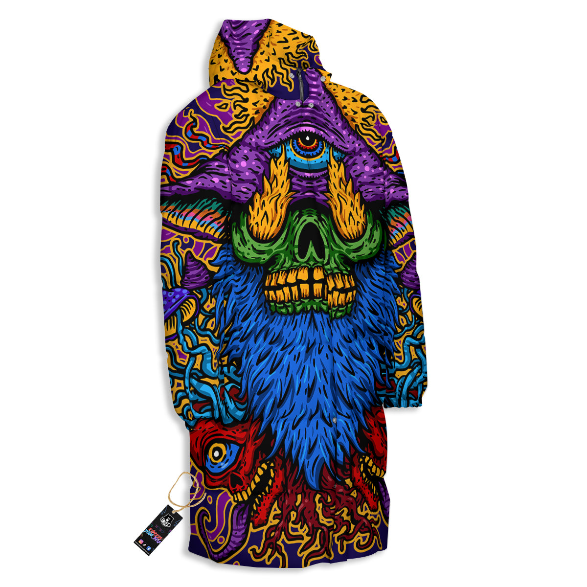 Psychedelic Magic Mushroom Print Long Down Jacket-grizzshop