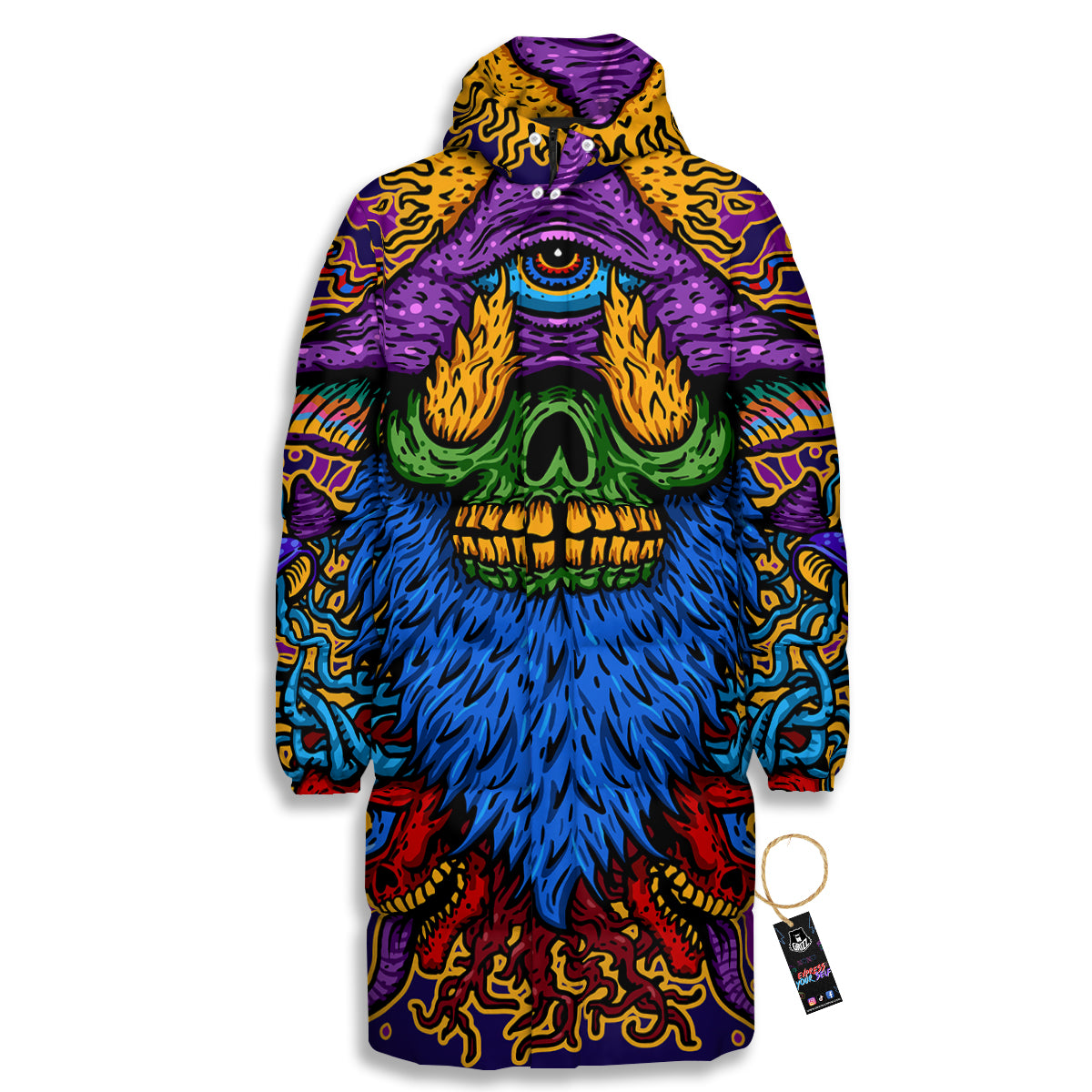 Psychedelic Magic Mushroom Print Long Down Jacket-grizzshop