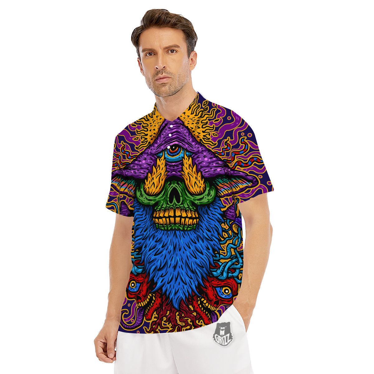 Psychedelic Magic Mushroom Print Men's Golf Shirts-grizzshop