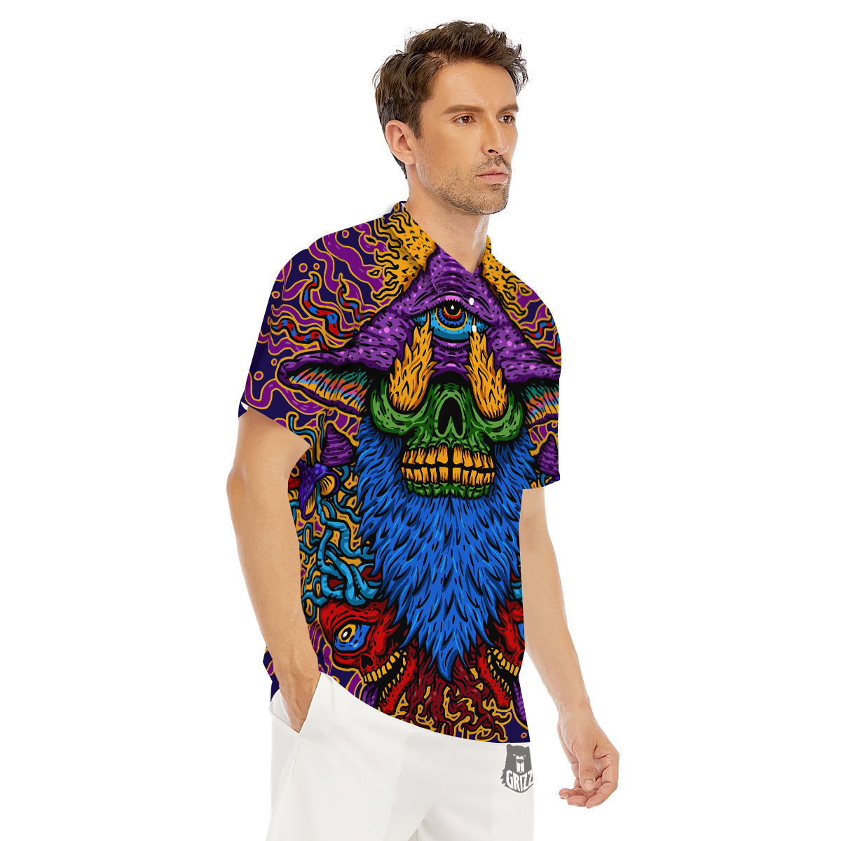 Psychedelic Magic Mushroom Print Men's Golf Shirts-grizzshop