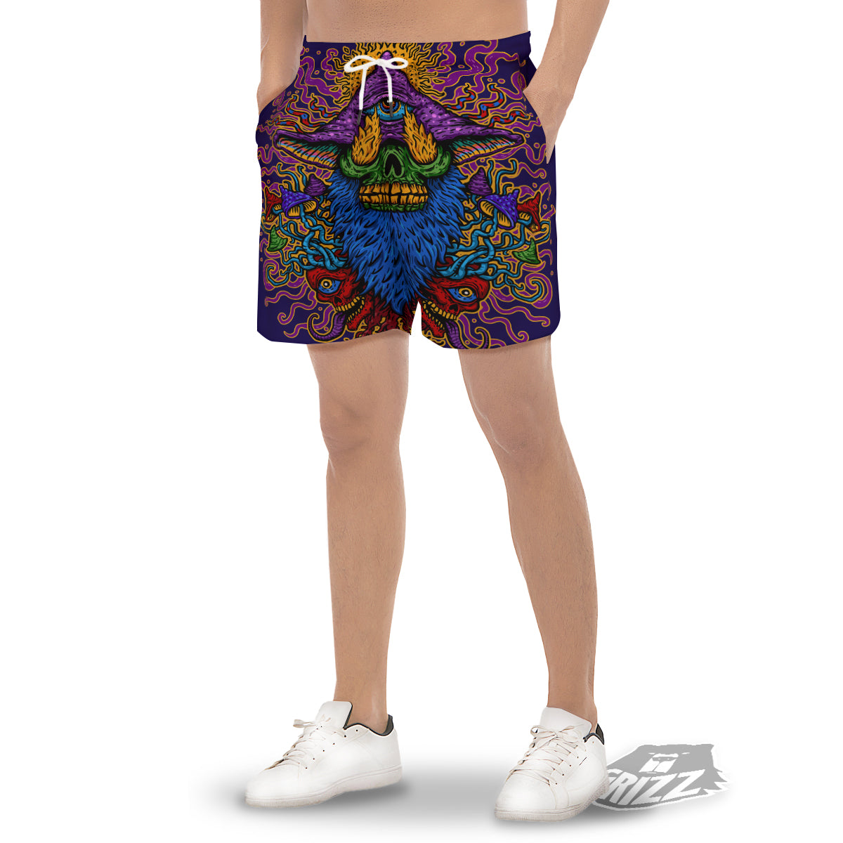 Psychedelic Magic Mushroom Print Men's Gym Shorts-grizzshop