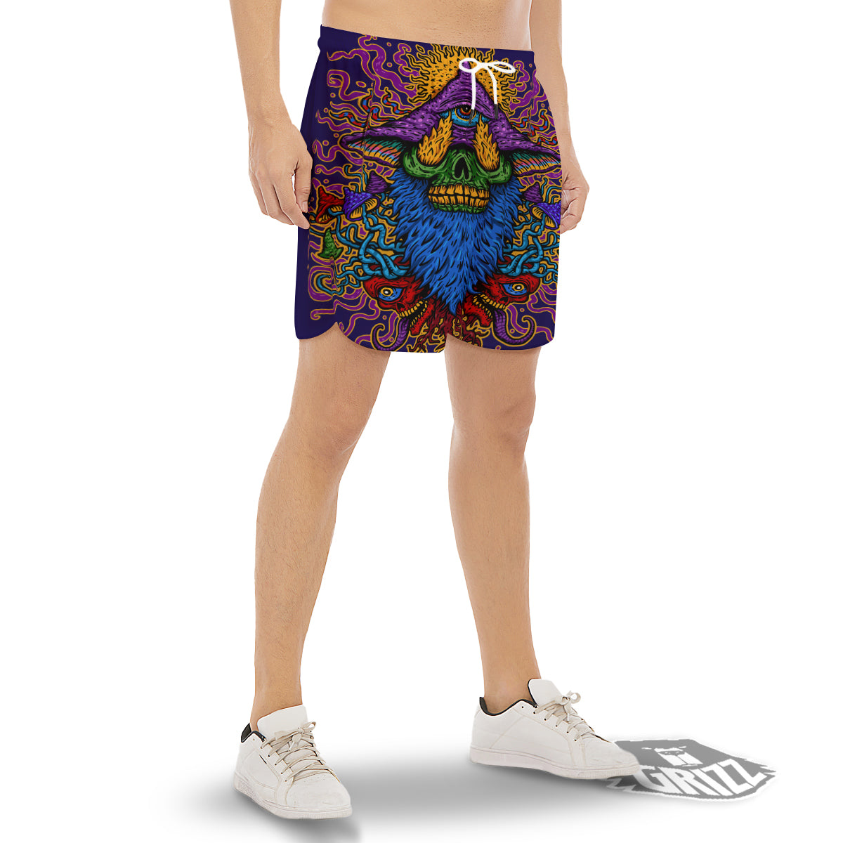 Psychedelic Magic Mushroom Print Men's Gym Shorts-grizzshop