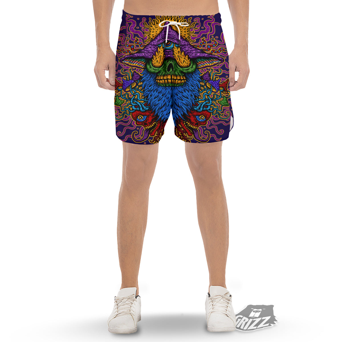 Psychedelic Magic Mushroom Print Men's Gym Shorts-grizzshop