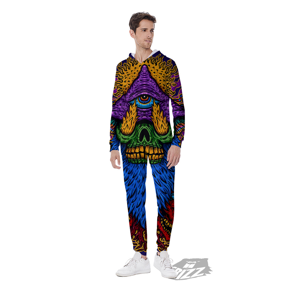 Psychedelic Magic Mushroom Print Men's Jumpsuit-grizzshop