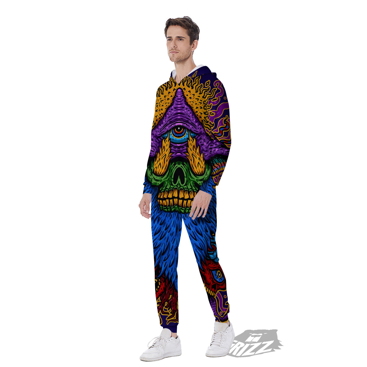 Psychedelic Magic Mushroom Print Men's Jumpsuit-grizzshop