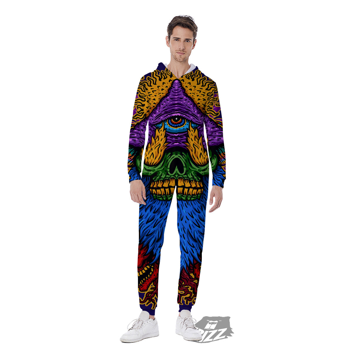 Psychedelic Magic Mushroom Print Men's Jumpsuit-grizzshop