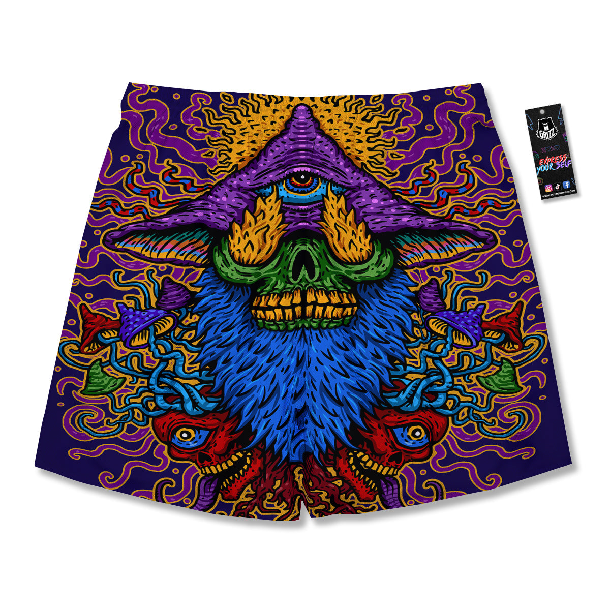 Psychedelic Magic Mushroom Print Men's Running Shorts-grizzshop