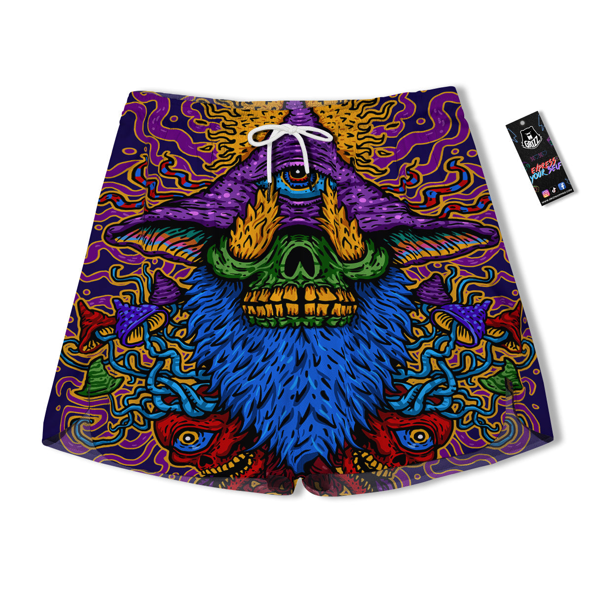 Psychedelic Magic Mushroom Print Men's Running Shorts-grizzshop