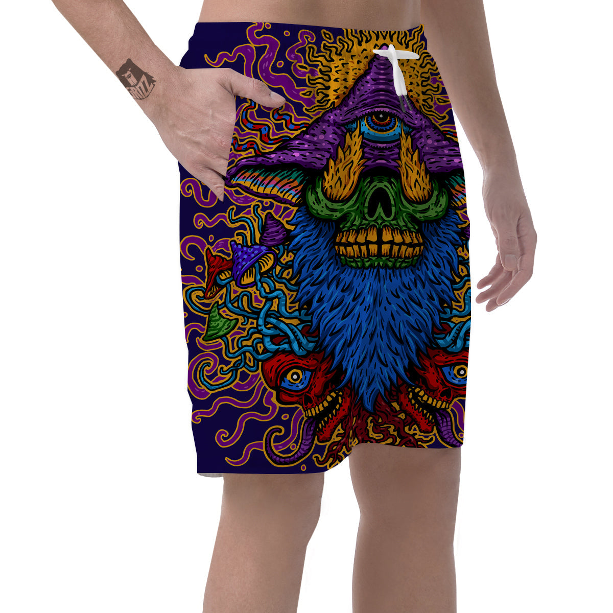 Psychedelic Magic Mushroom Print Men's Shorts-grizzshop