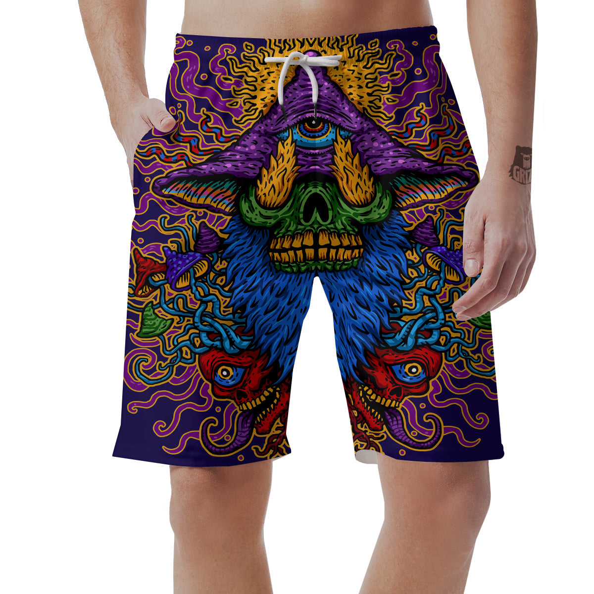 Psychedelic Magic Mushroom Print Men's Shorts-grizzshop