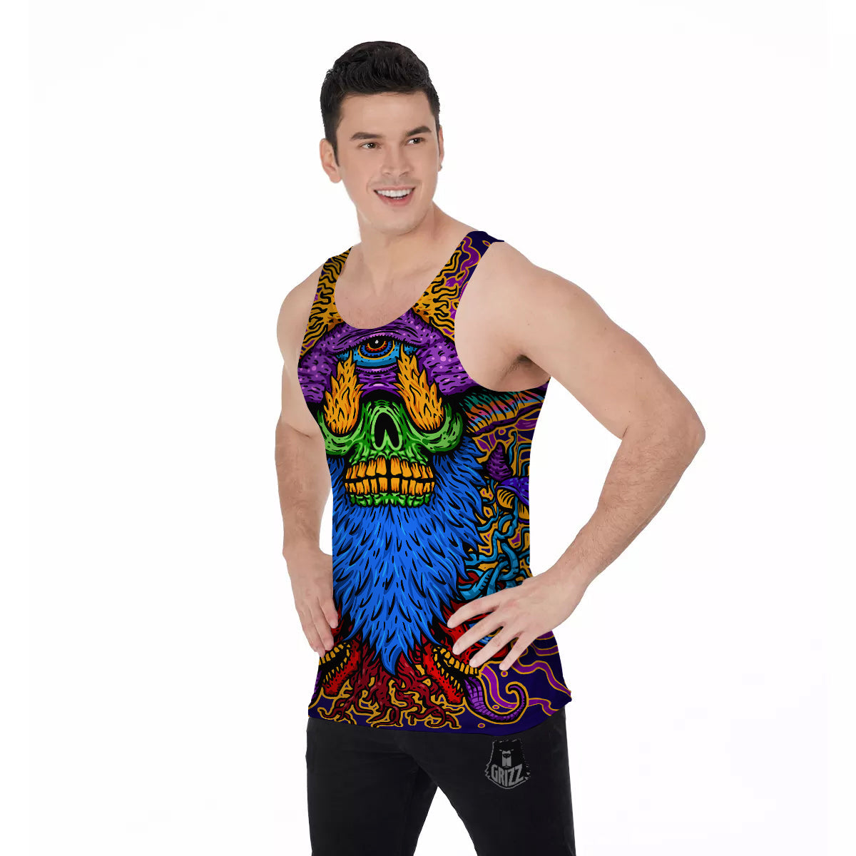 Psychedelic Magic Mushroom Print Men's Tank Top-grizzshop