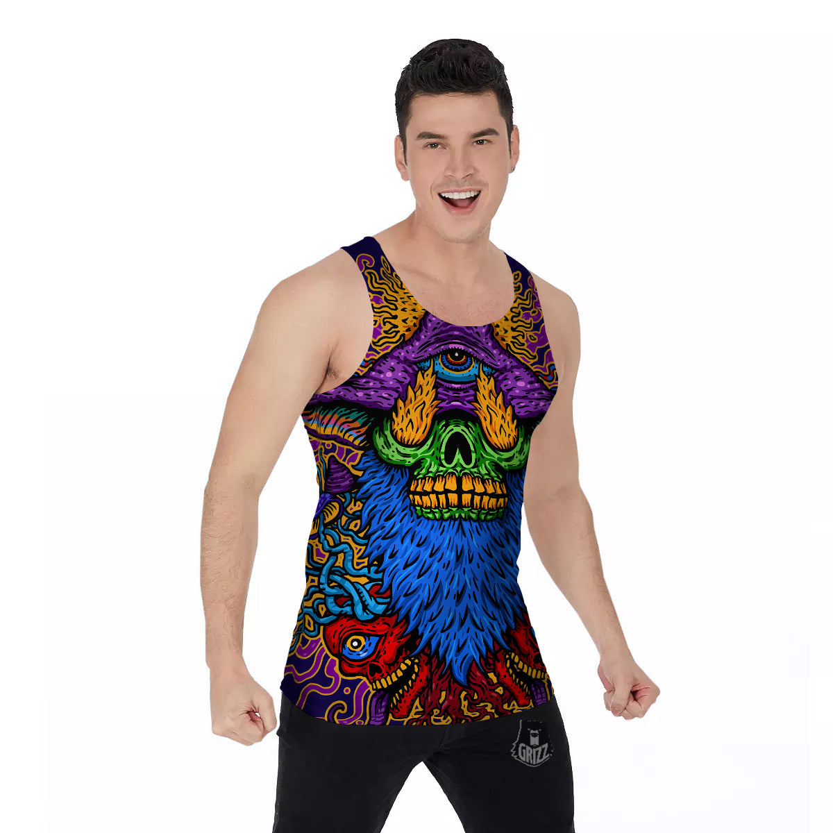 Psychedelic Magic Mushroom Print Men's Tank Top-grizzshop