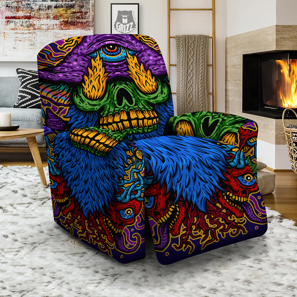 Psychedelic Magic Mushroom Print Recliner Slipcover-grizzshop