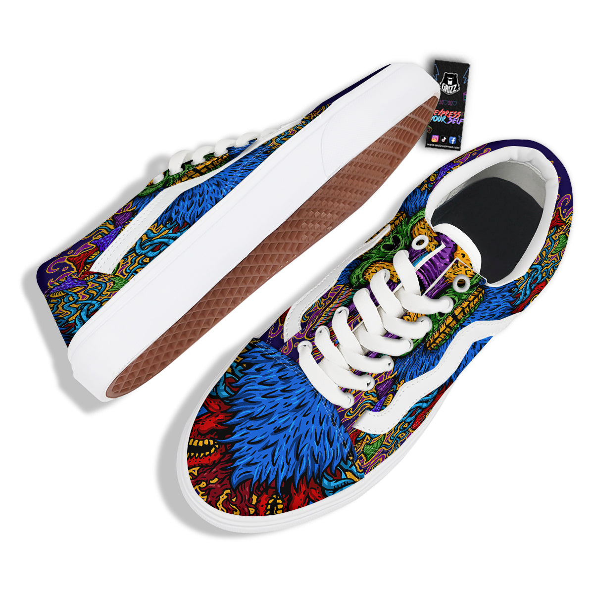 Psychedelic Magic Mushroom Print Skate Shoes-grizzshop