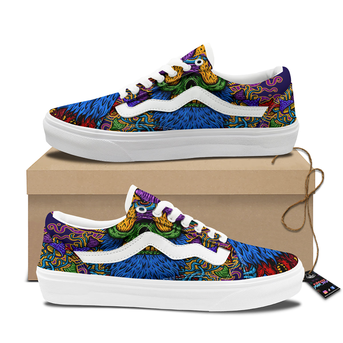 Psychedelic Magic Mushroom Print Skate Shoes-grizzshop