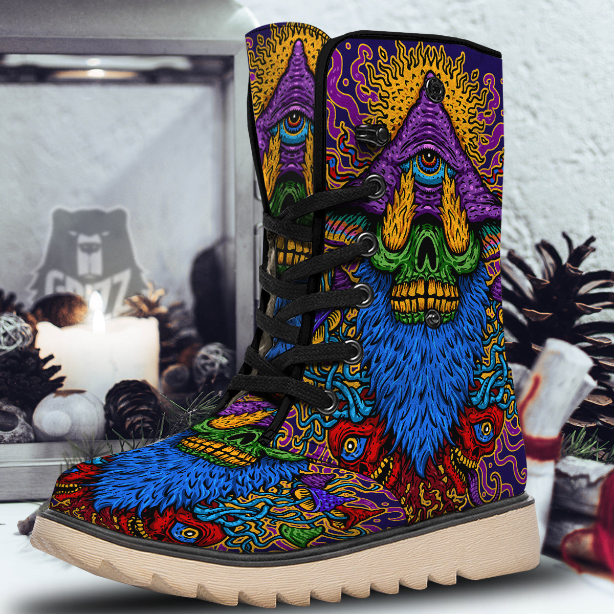 Psychedelic Magic Mushroom Print Snow Boots-grizzshop