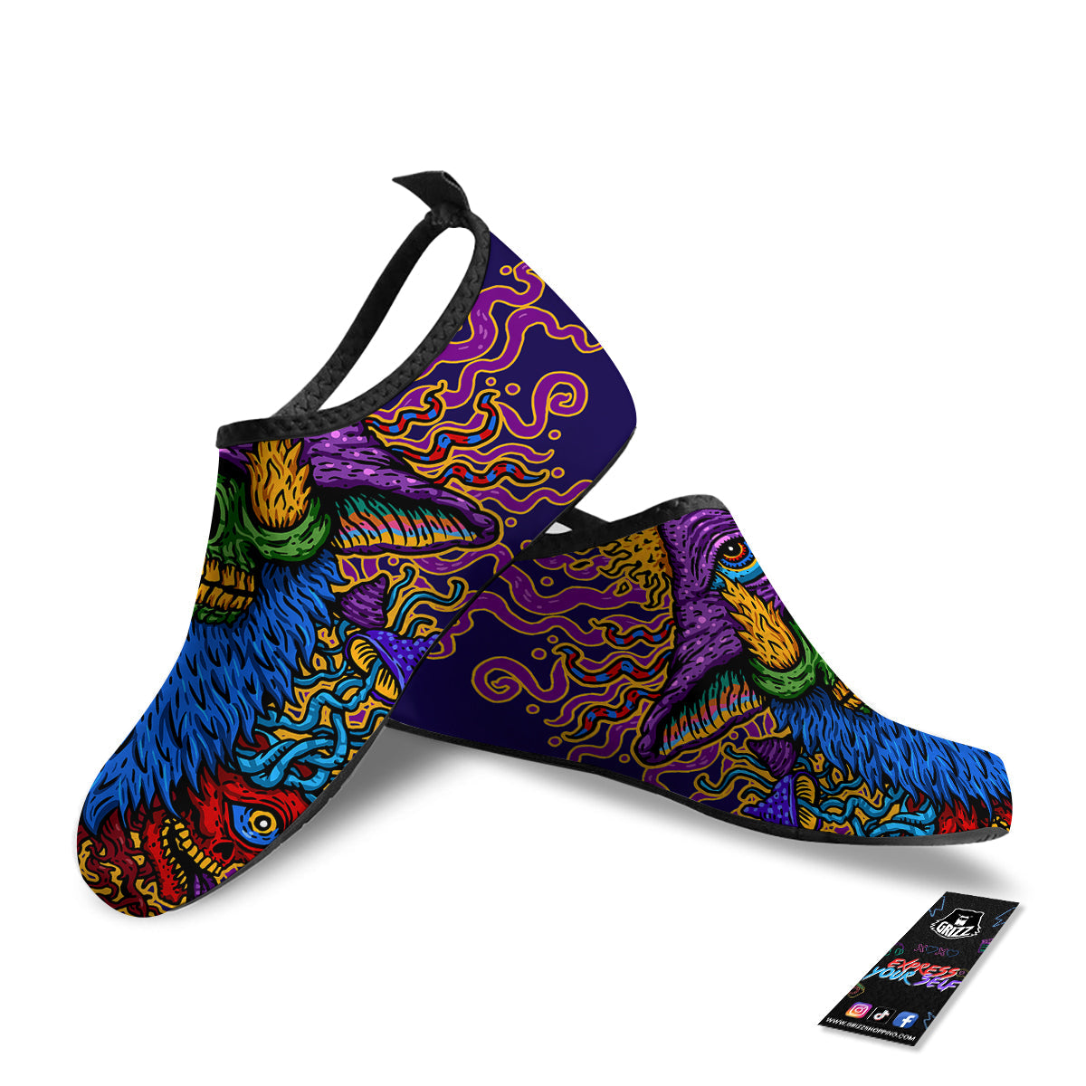 Psychedelic Magic Mushroom Print Water Shoes-grizzshop