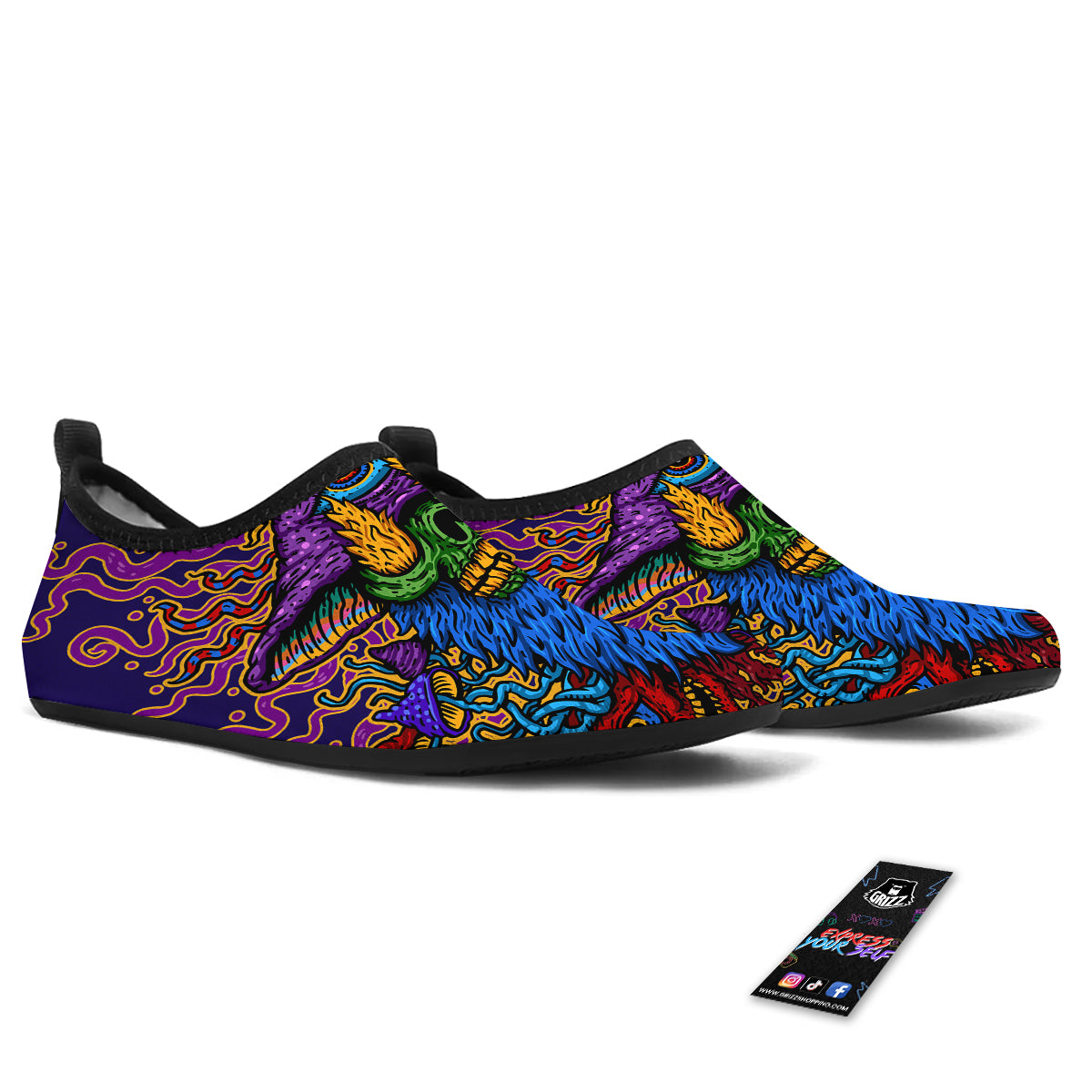 Psychedelic Magic Mushroom Print Water Shoes-grizzshop
