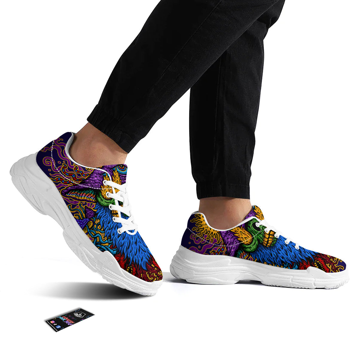 Psychedelic Magic Mushroom Print White Chunky Shoes-grizzshop