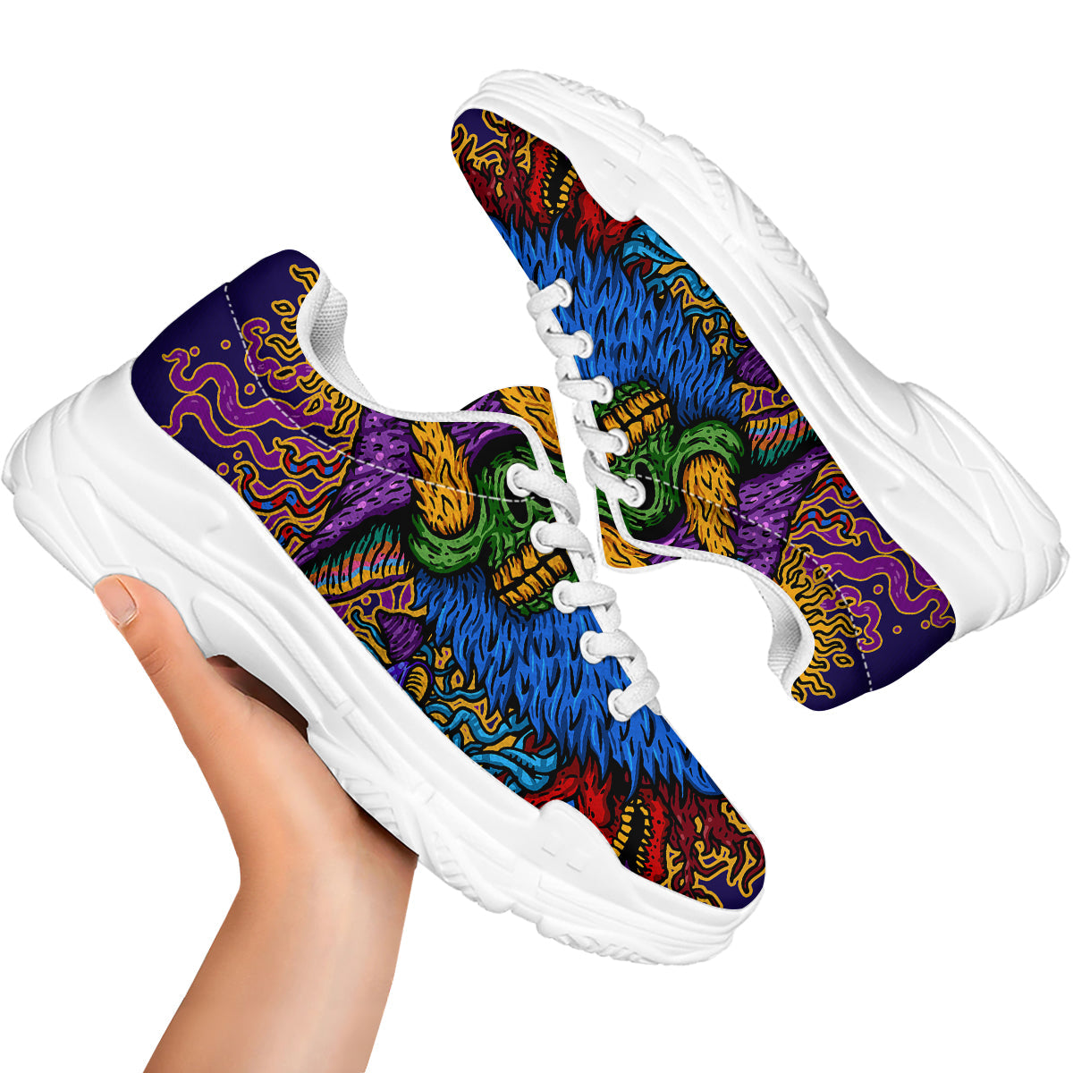 Psychedelic Magic Mushroom Print White Chunky Shoes-grizzshop