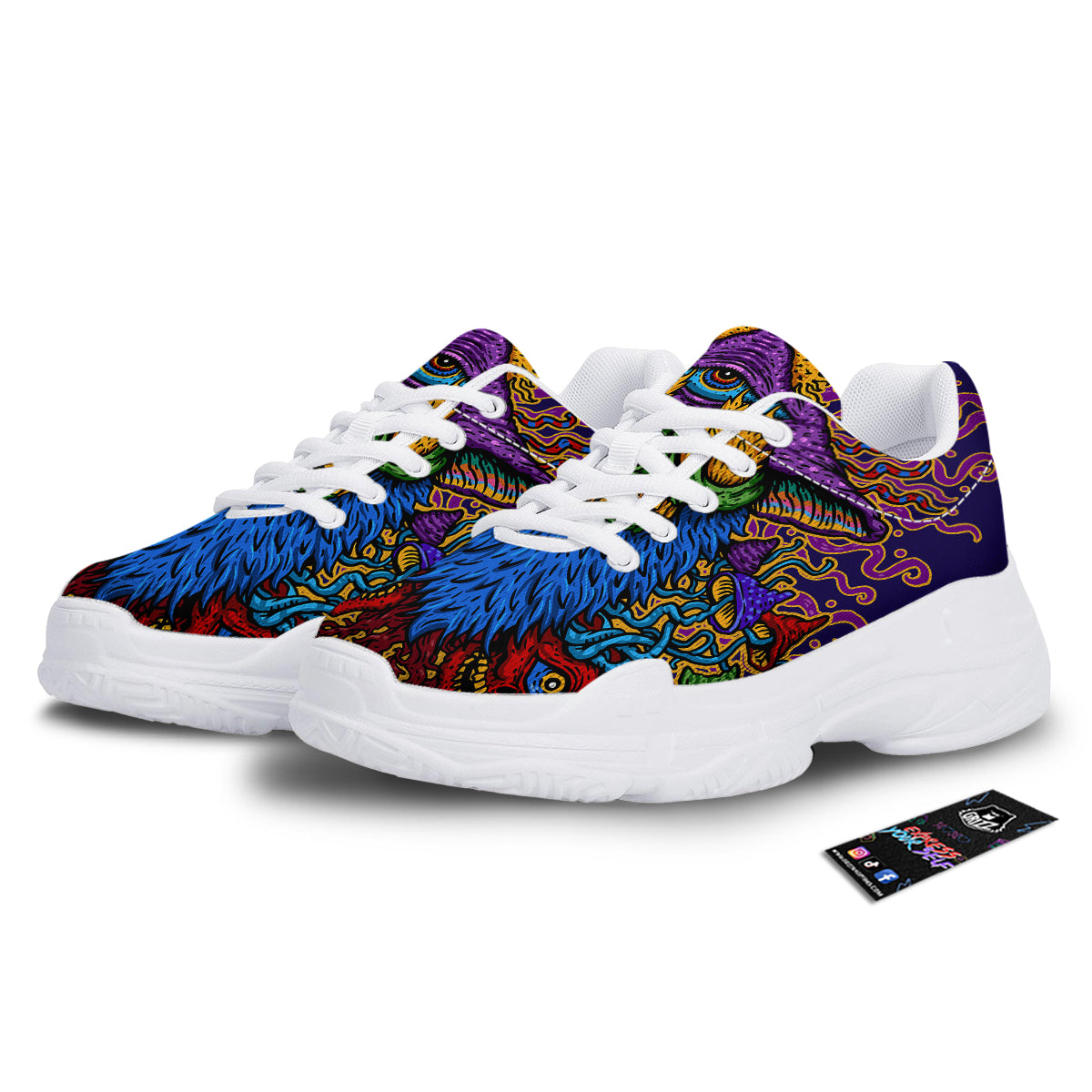 Psychedelic Magic Mushroom Print White Chunky Shoes-grizzshop
