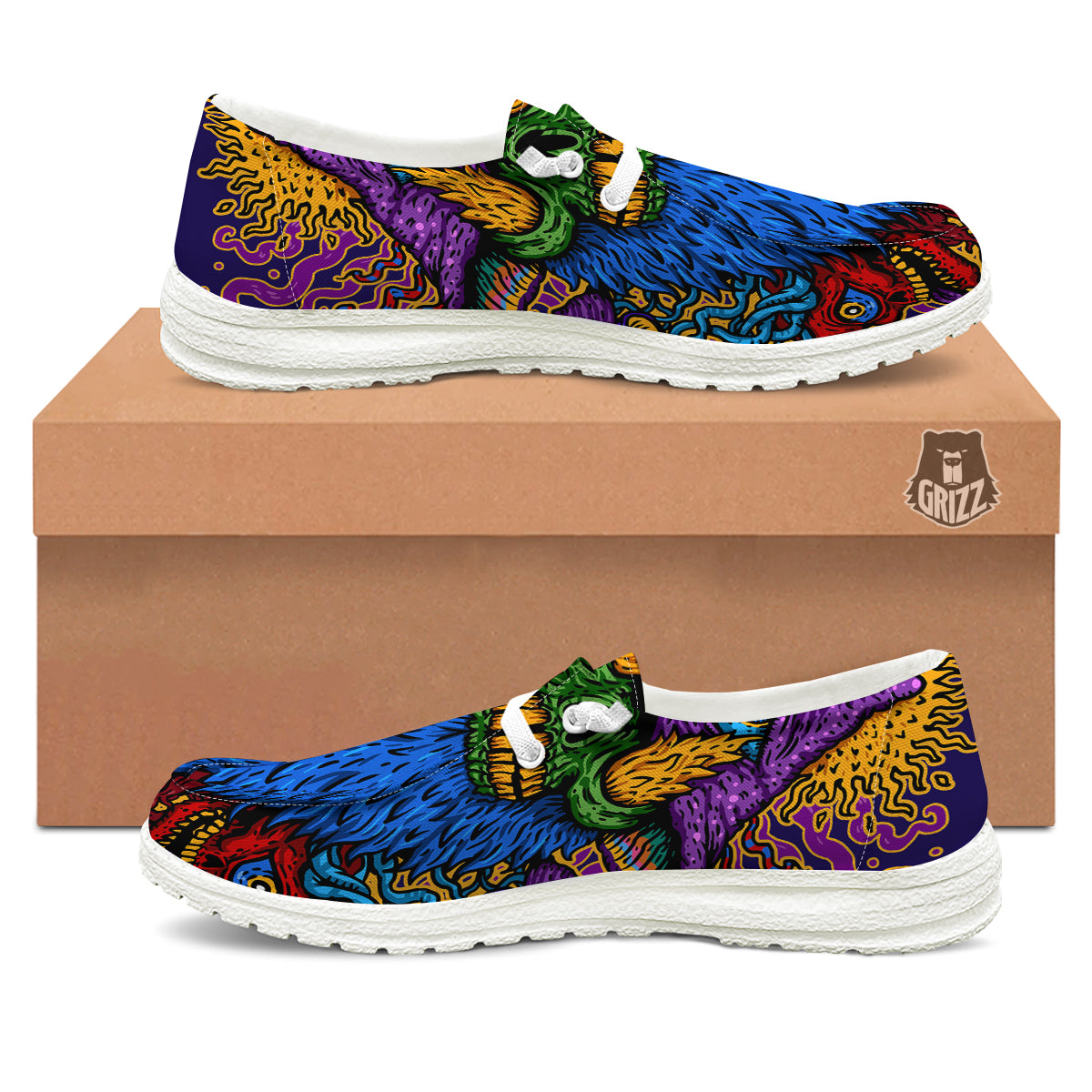 Psychedelic Magic Mushroom Print White Loafers-grizzshop
