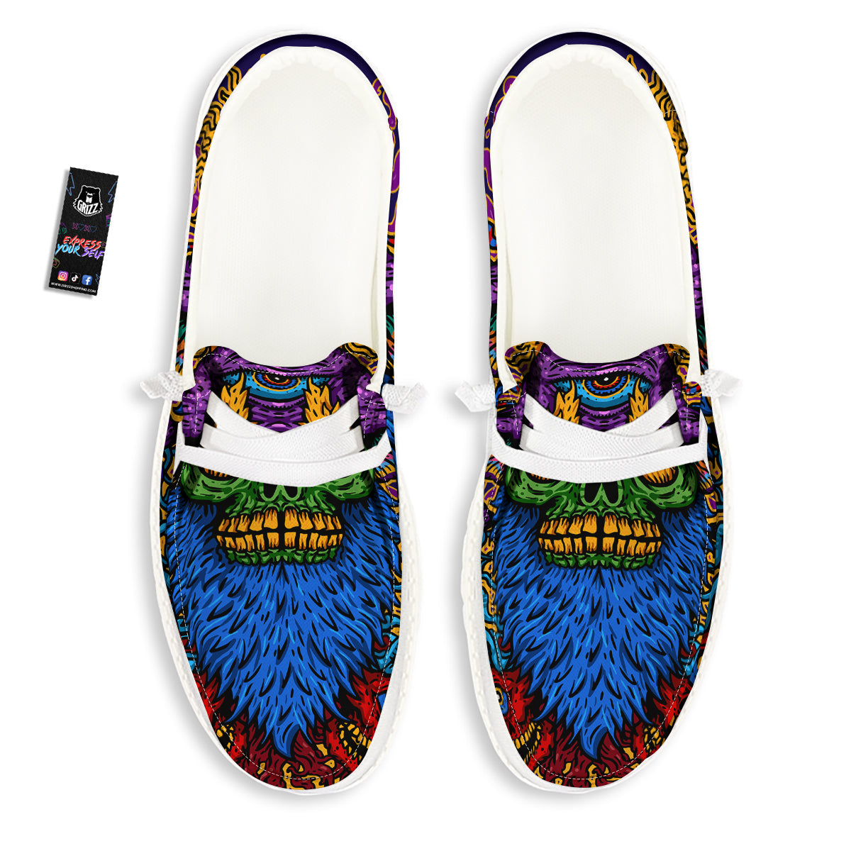 Psychedelic Magic Mushroom Print White Loafers-grizzshop