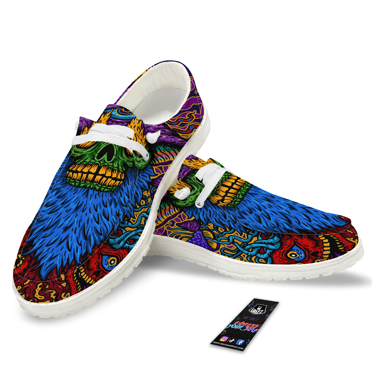 Psychedelic Magic Mushroom Print White Loafers-grizzshop