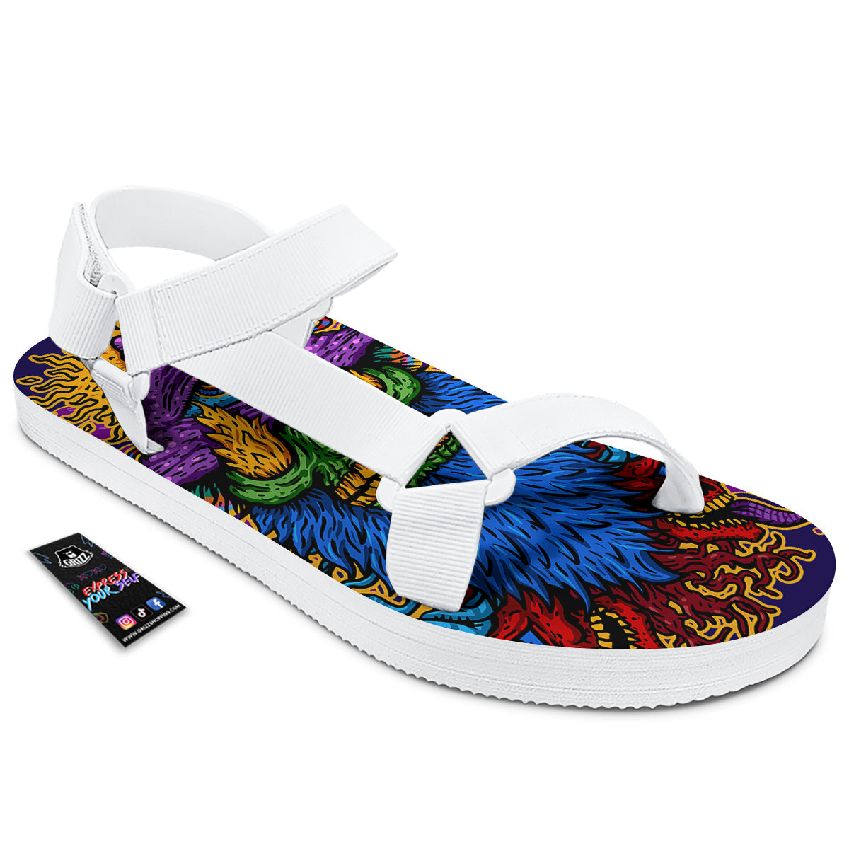 Psychedelic Magic Mushroom Print White Open Toe Sandals-grizzshop