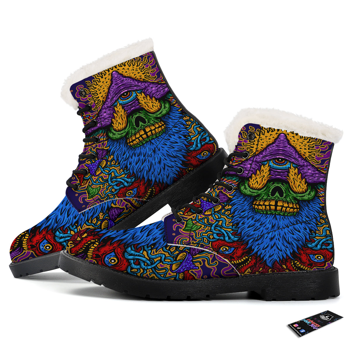 Psychedelic Magic Mushroom Print Winter Boots-grizzshop