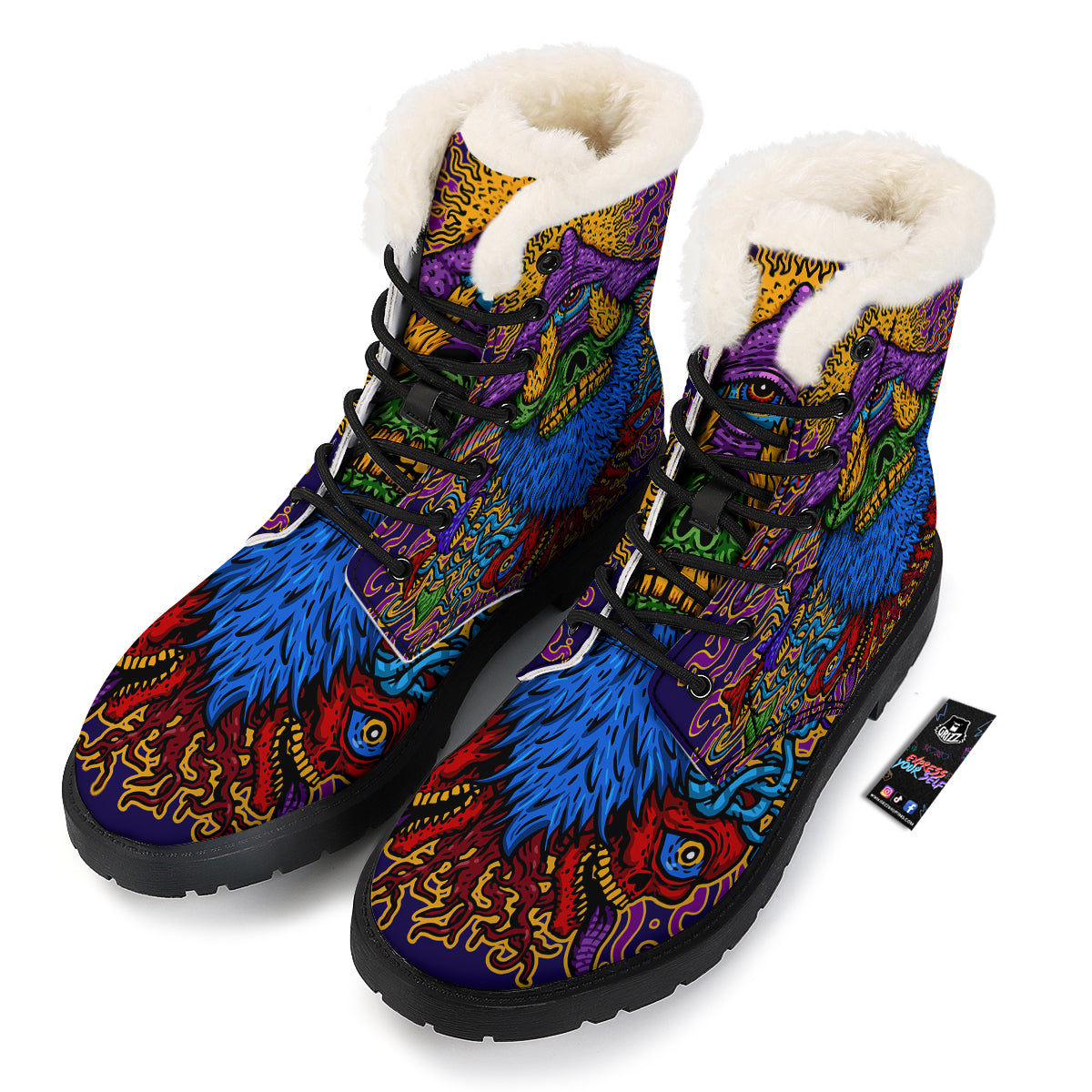 Psychedelic Magic Mushroom Print Winter Boots-grizzshop