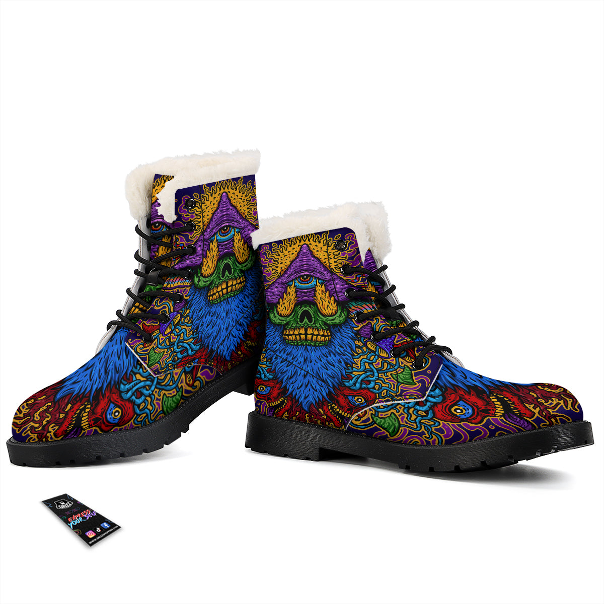 Psychedelic Magic Mushroom Print Winter Boots-grizzshop