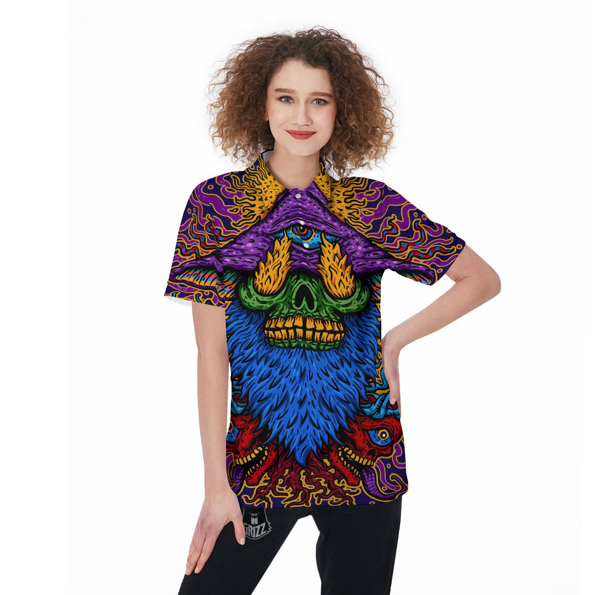 Psychedelic Magic Mushroom Print Women's Golf Shirts-grizzshop
