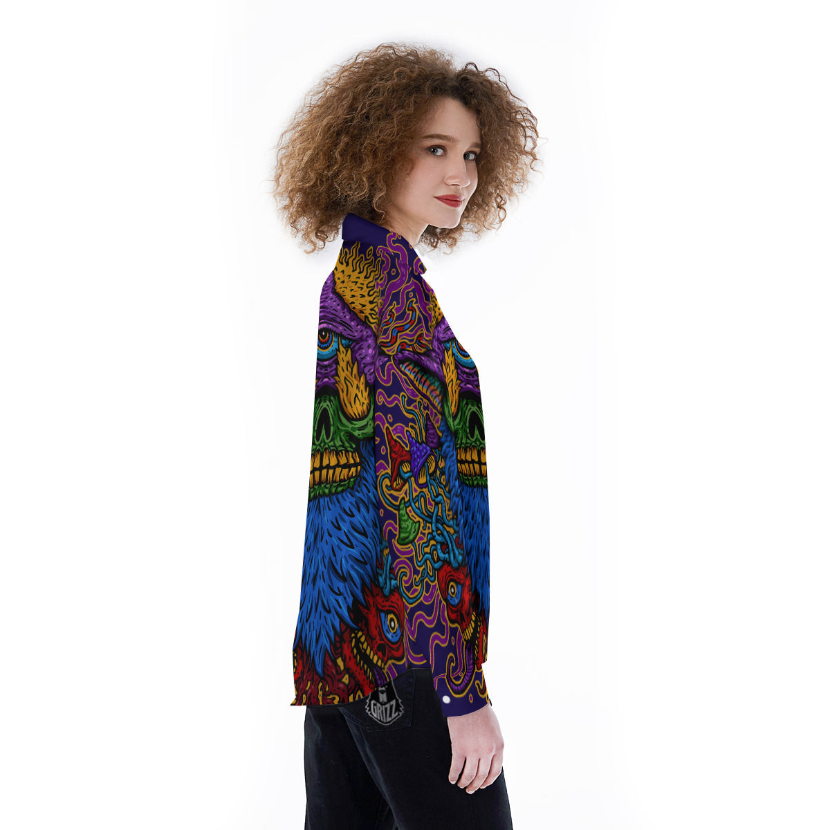 Psychedelic Magic Mushroom Print Women's Long Sleeve Shirts-grizzshop