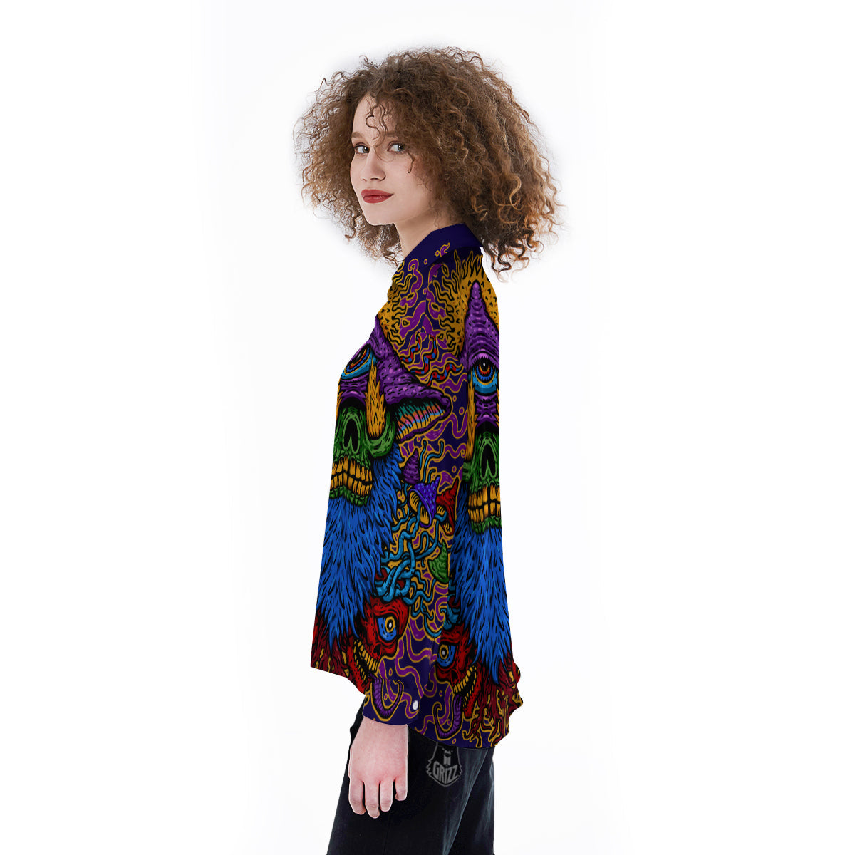 Psychedelic Magic Mushroom Print Women's Long Sleeve Shirts-grizzshop