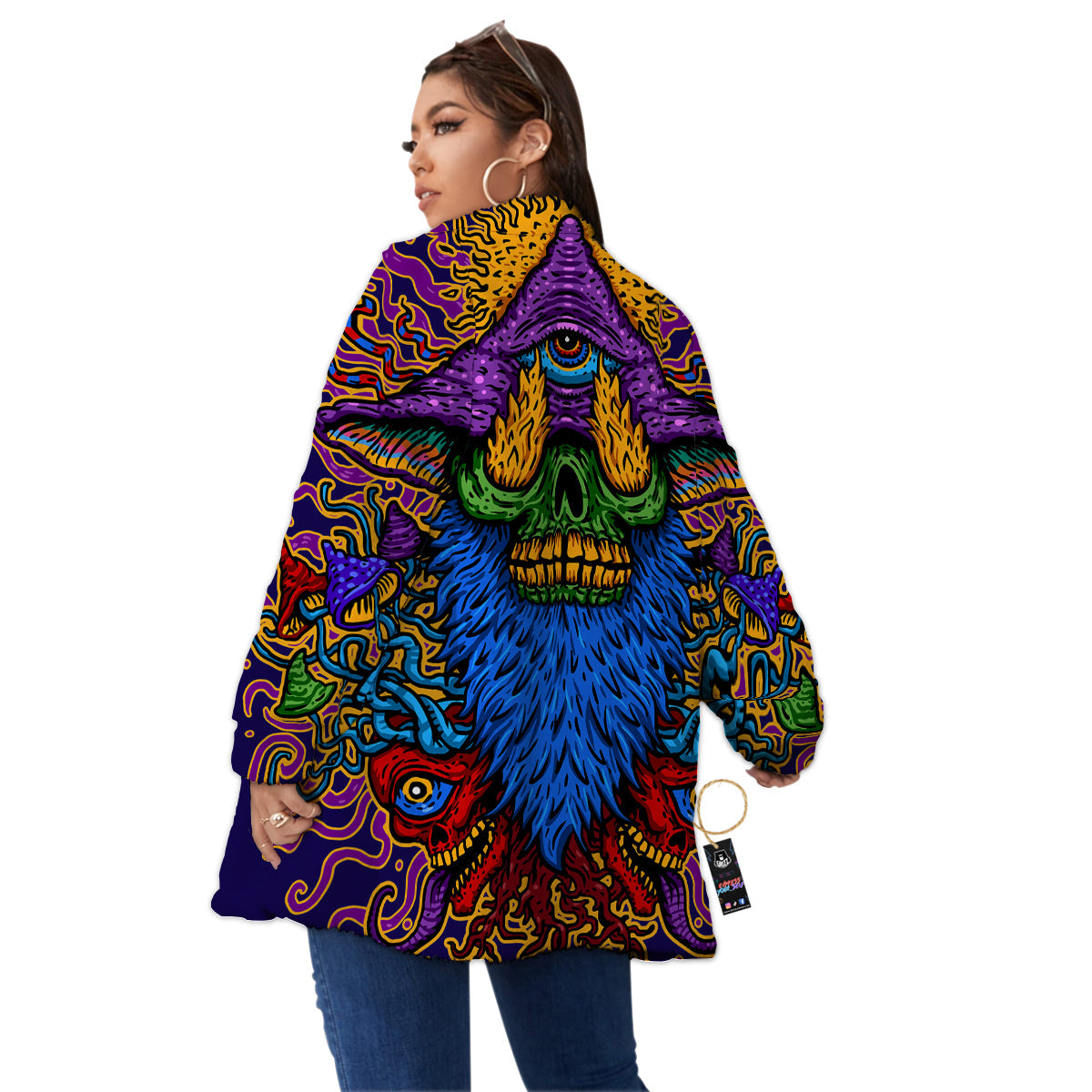 Psychedelic Magic Mushroom Print Women's Sherpa Jacket-grizzshop