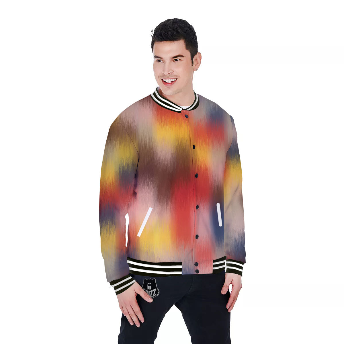 Psychedelic Multicolor Print Baseball Jacket-grizzshop