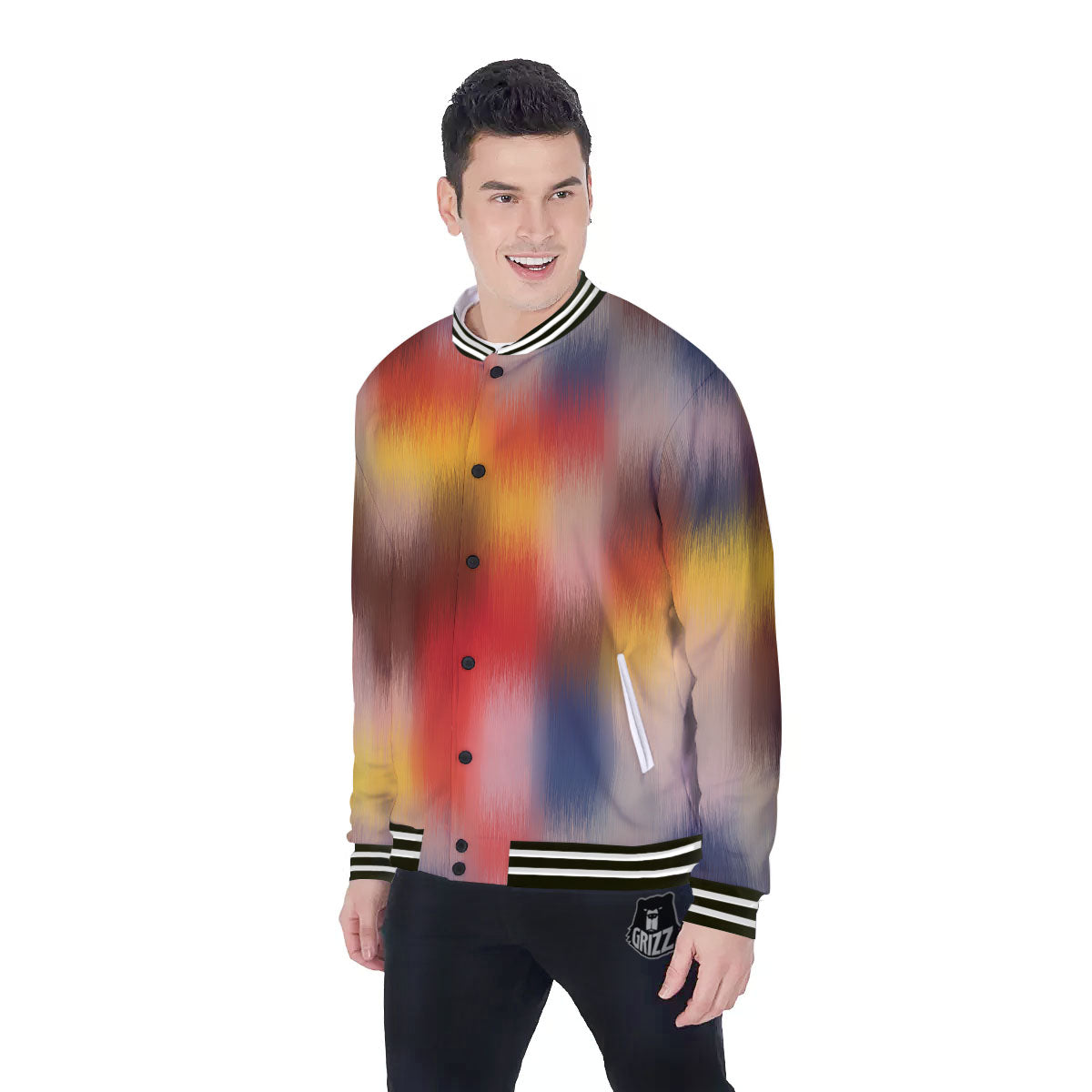 Psychedelic Multicolor Print Baseball Jacket-grizzshop