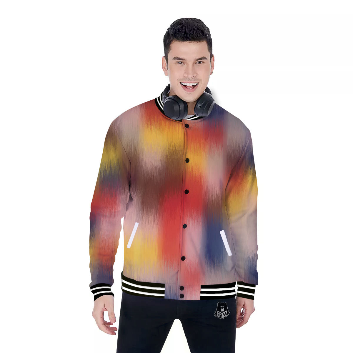 Psychedelic Multicolor Print Baseball Jacket-grizzshop