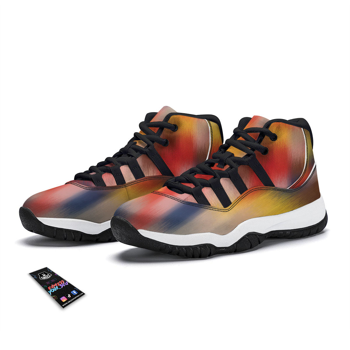 Psychedelic Multicolor Print Black Bball Shoes-grizzshop