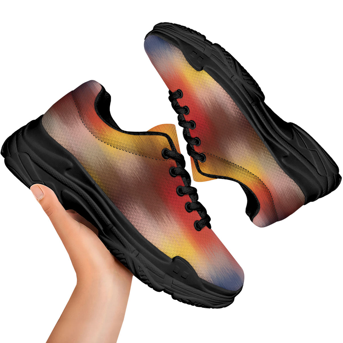 Psychedelic Multicolor Print Black Chunky Shoes-grizzshop