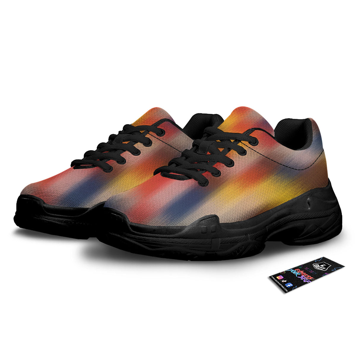 Psychedelic Multicolor Print Black Chunky Shoes-grizzshop