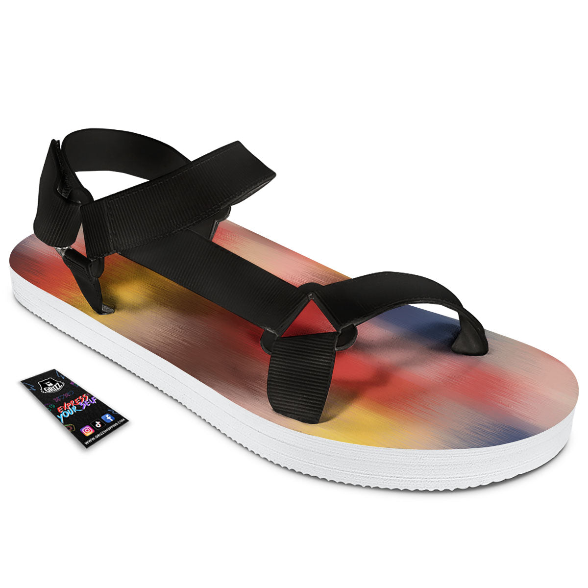 Psychedelic Multicolor Print Black Open Toe Sandals-grizzshop