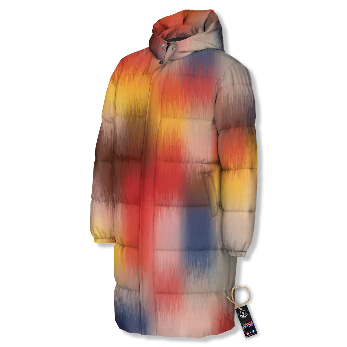 Psychedelic Multicolor Print Long Down Jacket-grizzshop