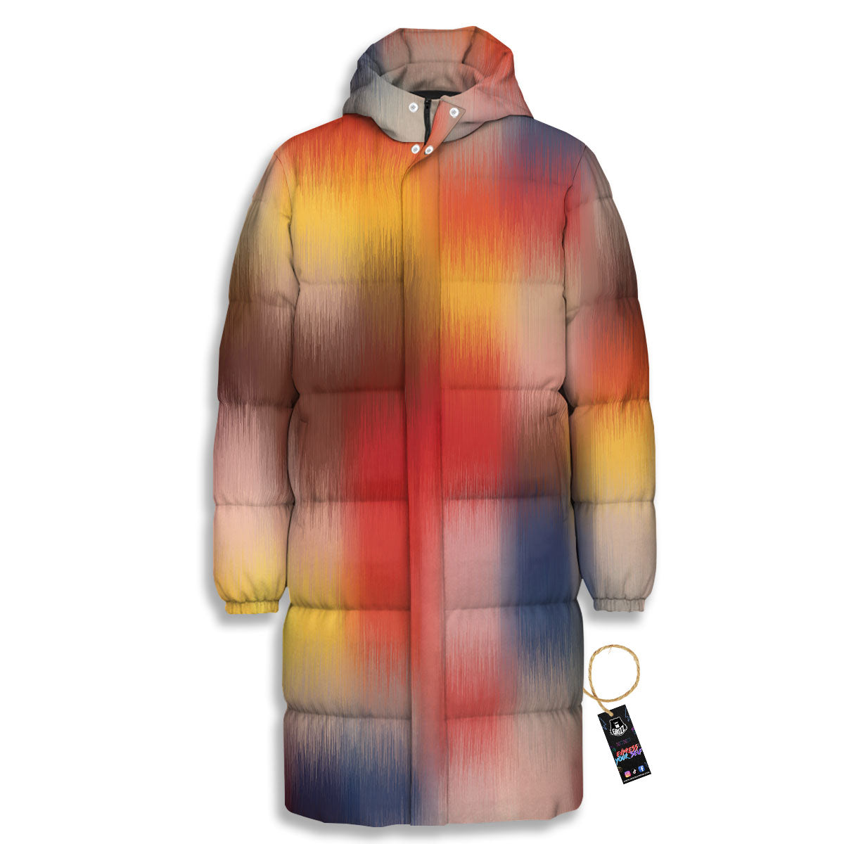 Psychedelic Multicolor Print Long Down Jacket-grizzshop