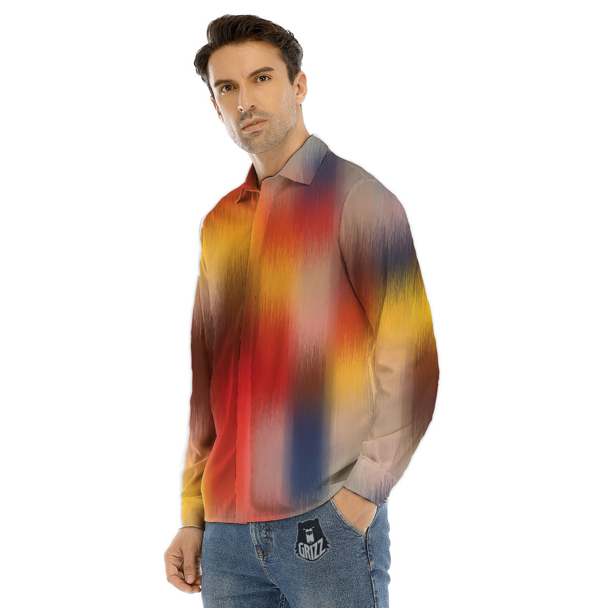Psychedelic Multicolor Print Men's Dress Shirts-grizzshop